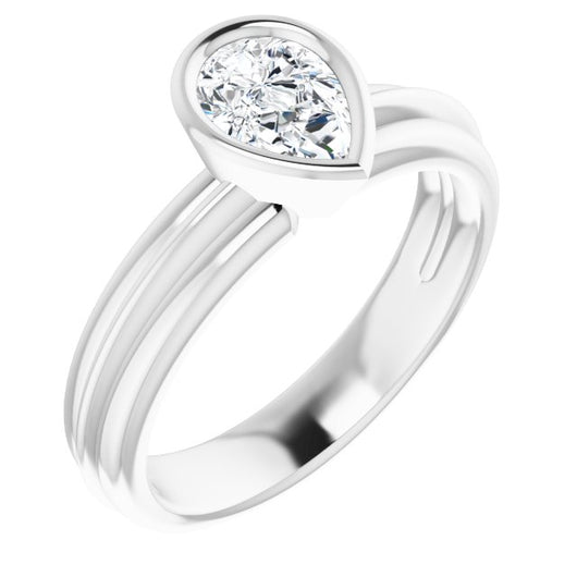 10K White Gold Customizable Bezel-set Pear Cut Solitaire with Grooved Band