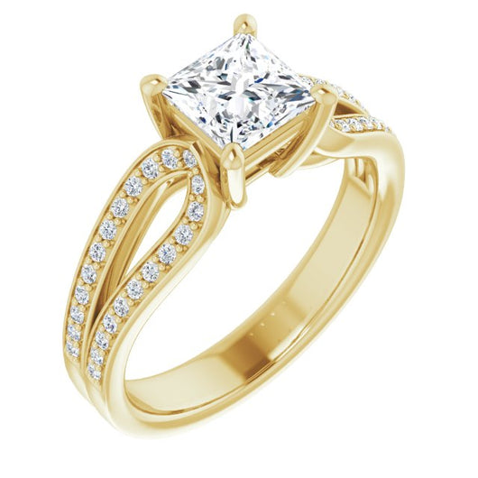 10K Yellow Gold Customizable Princess/Square Cut Design featuring Shared Prong Split-band