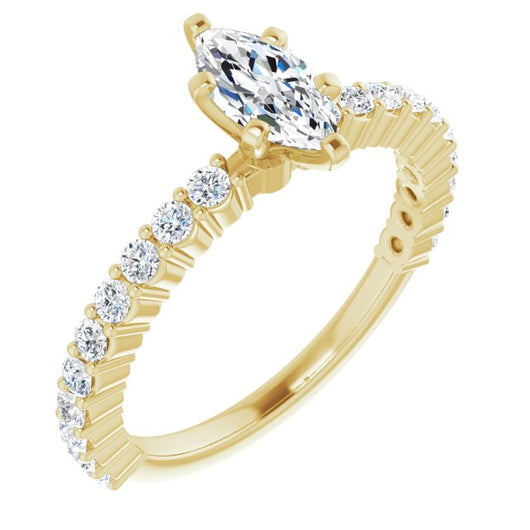 10K Yellow Gold Customizable 8-prong Marquise Cut Design with Thin, Stackable Pav? Band