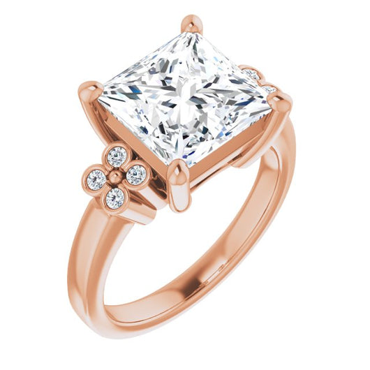 10K Rose Gold Customizable 9-stone Design with Princess/Square Cut Center and Complementary Quad Bezel-Accent Sets