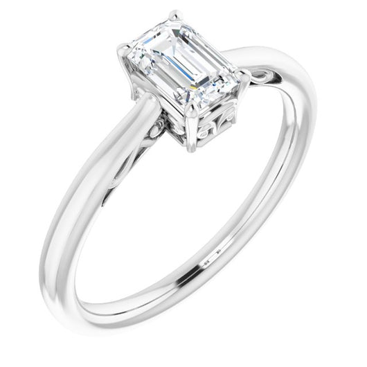 10K White Gold Customizable Emerald/Radiant Cut Solitaire with 'Incomplete' Decorations