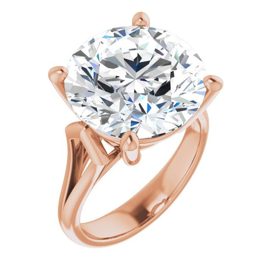 10K Rose Gold Customizable Cathedral-Raised Round Cut Solitaire with Angular Chevron Split Band