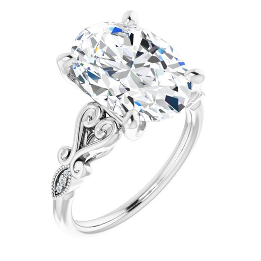 Platinum Customizable 7-stone Design with Oval Cut Center Plus Sculptural Band and Filigree