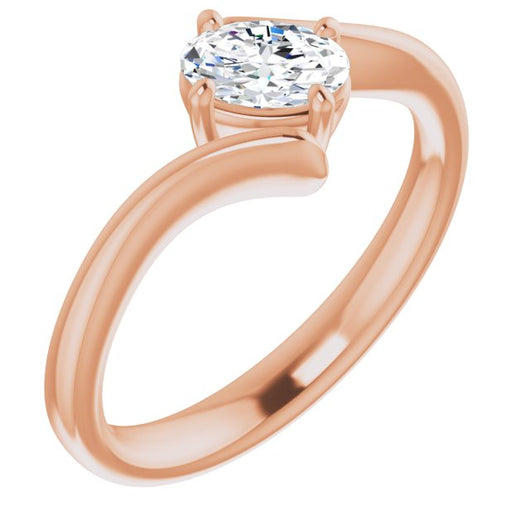 10K Rose Gold Customizable Oval Cut Solitaire with Thin, Bypass-style Band