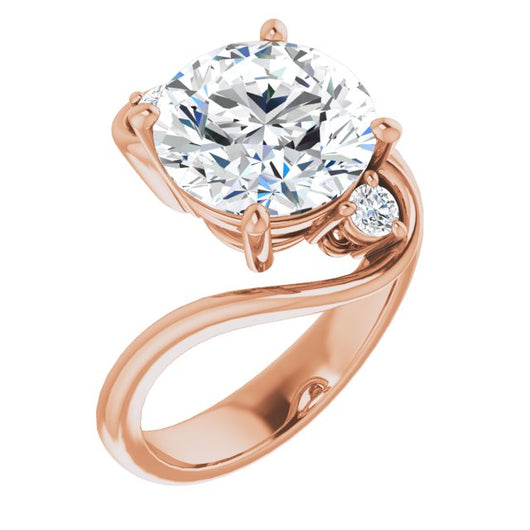 10K Rose Gold Customizable 3-stone Round Cut Setting featuring Artisan Bypass