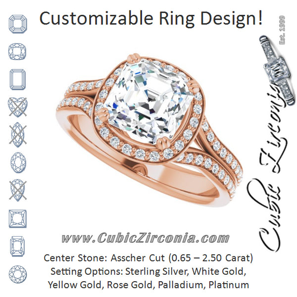 Cubic Zirconia Engagement Ring- The Kylee (Customizable Cathedral-set Asscher Cut Style with Split-Pavé Band)