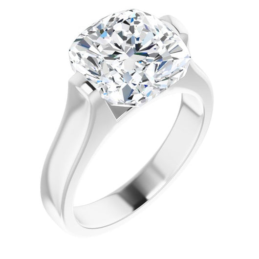 10K White Gold Customizable Bar-set Cushion Cut Solitaire