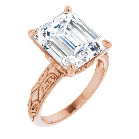 10K Rose Gold Customizable Emerald/Radiant Cut Solitaire featuring Delicate Metal Scrollwork