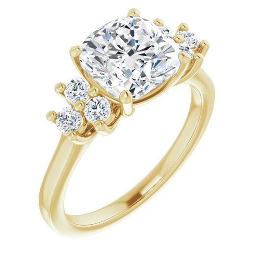 10K Yellow Gold Customizable Cushion Cut 7-stone Prong-Set Design