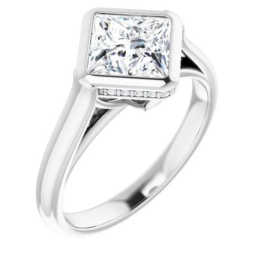 10K White Gold Customizable Princess/Square Cut Semi-Solitaire with Under-Halo and Peekaboo Cluster