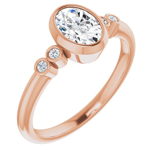 10K Rose Gold Customizable 5-stone Bezel-set Oval Cut Design with Quad Round-Bezel Side Stones