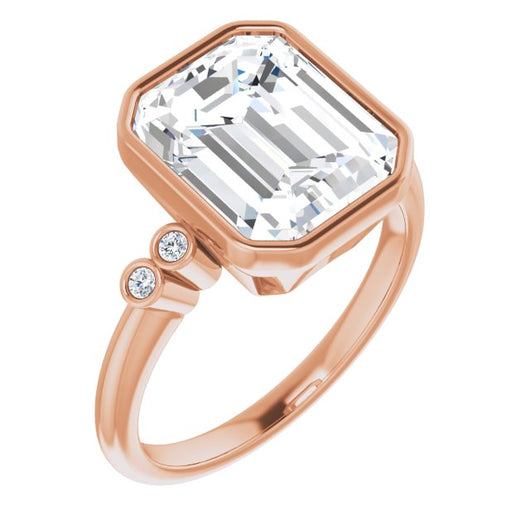 10K Rose Gold Customizable 5-stone Bezel-set Emerald/Radiant Cut Design with Quad Round-Bezel Side Stones