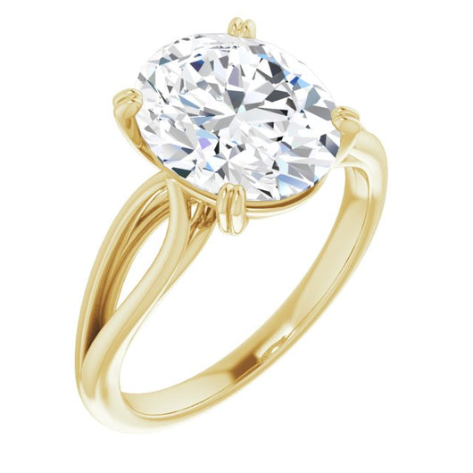 10K Yellow Gold Customizable Oval Cut Solitaire with Wide-Split Band