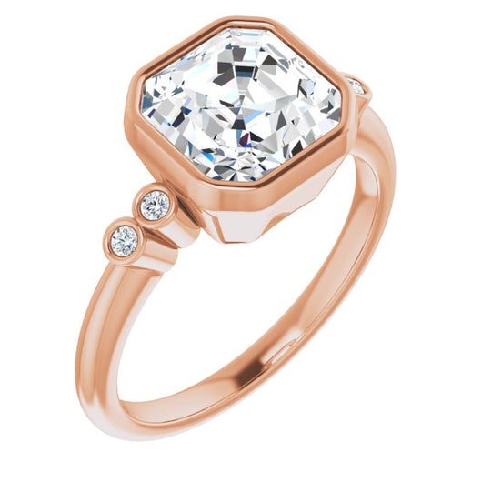 10K Rose Gold Customizable 5-stone Bezel-set Asscher Cut Design with Quad Round-Bezel Side Stones