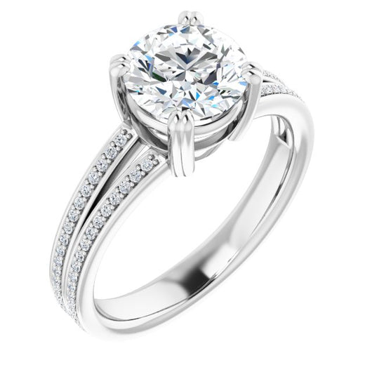 10K White Gold Customizable Round Cut Center with 100-stone* "Waterfall" Pavé Split Band