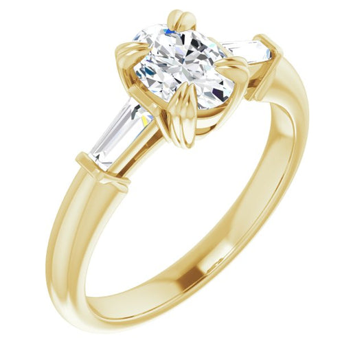 10K Yellow Gold Customizable 3-stone Oval Cut Design with Tapered Baguettes