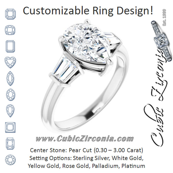 Cubic Zirconia Engagement Ring- The Chloe (Customizable 5-stone Pear Cut Style with Quad Tapered Baguettes)