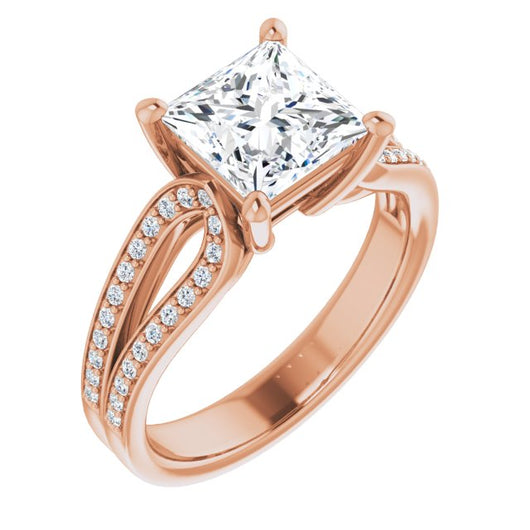 10K Rose Gold Customizable Princess/Square Cut Design featuring Shared Prong Split-band