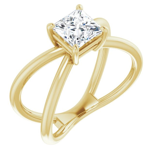 10K Yellow Gold Customizable Princess/Square Cut Solitaire with Semi-Atomic Symbol Band