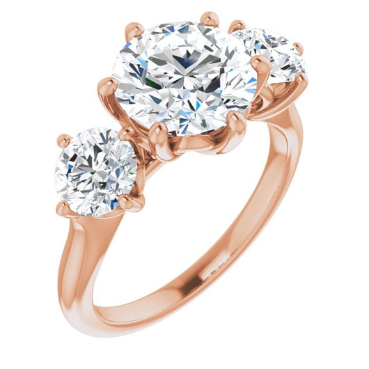 10K Rose Gold Customizable Triple Round Cut Design with Decorative Trellis