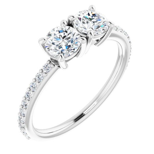 10K White Gold Customizable Enhanced 2-stone Round Cut Design with Ultra-thin Accented Band