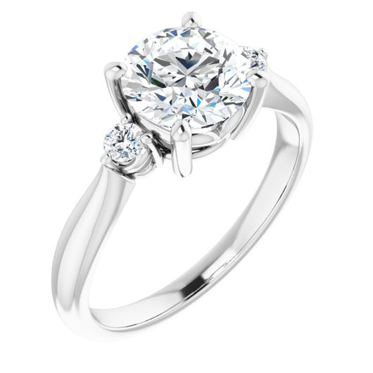 10K White Gold Customizable 3-stone Round Cut Design with Twin Petite Round Accents