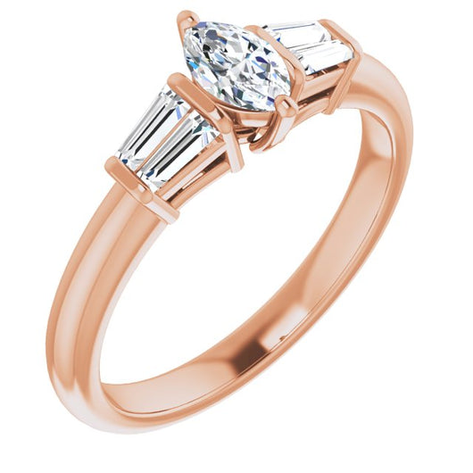 10K Rose Gold Customizable 5-stone Marquise Cut Style with Quad Tapered Baguettes