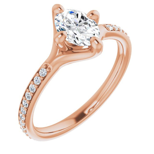 10K Rose Gold Customizable Oval Cut Design featuring Thin Band and Shared-Prong Round Accents