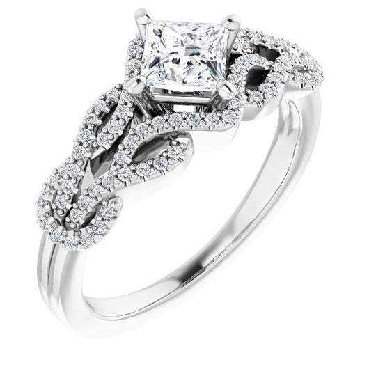 10K White Gold Customizable Princess/Square Cut Design with Intricate Over-Under-Around Pavé Accented Band