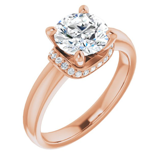 10K Rose Gold Customizable Round Cut Style featuring Saddle-shaped Under Halo