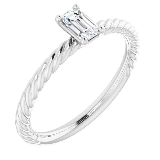 10K White Gold Customizable [[Cut] Cut Solitaire featuring Braided Rope Band