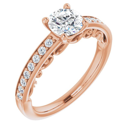 10K Rose Gold Customizable Round Cut Design featuring 3-Sided Infinity Trellis and Round-Channel Accented Band