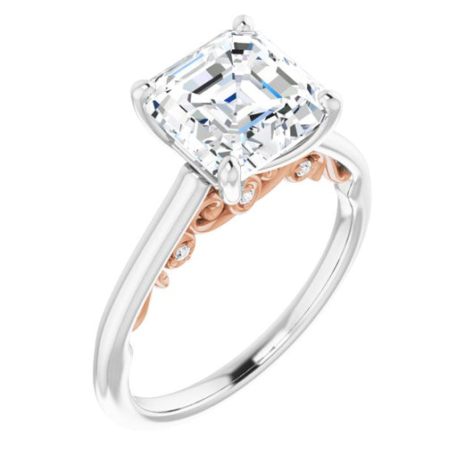 14K White & Rose Gold Customizable Cathedral-set Asscher Cut Style featuring Peekaboo Trellis Hidden Stones