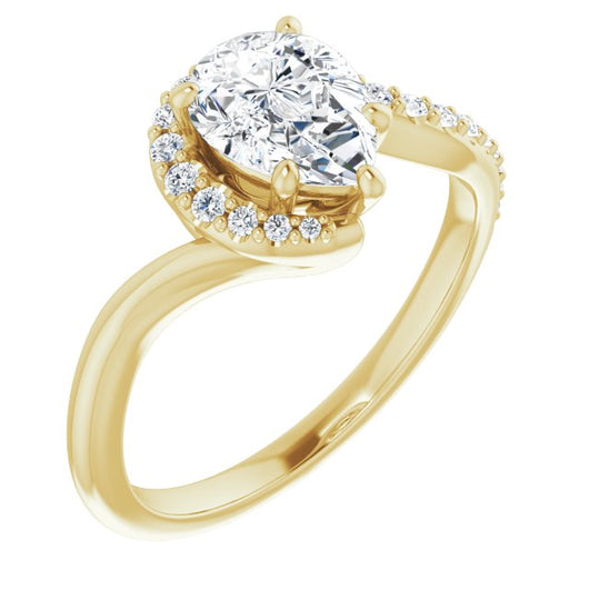 10K Yellow Gold Customizable Pear Cut Design with Swooping Pavé Bypass Band