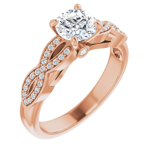 10K Rose Gold Customizable Round Cut Design featuring Infinity Pavé Band and Round-Bezel Peekaboos