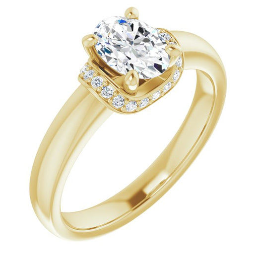 10K Yellow Gold Customizable Oval Cut Style featuring Saddle-shaped Under Halo