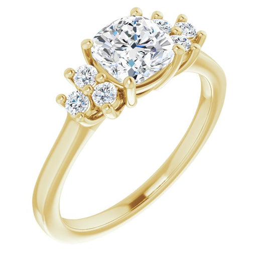 10K Yellow Gold Customizable Cushion Cut 7-stone Prong-Set Design