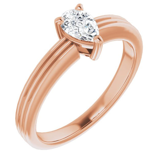 10K Rose Gold Customizable Pear Cut Solitaire with Double-Grooved Band