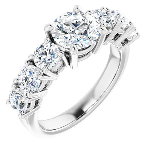 10K White Gold Customizable 7-stone Round Cut Design with Large Round-Prong Side Stones