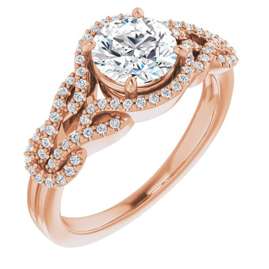 10K Rose Gold Customizable Round Cut Design with Intricate Over-Under-Around Pavé Accented Band