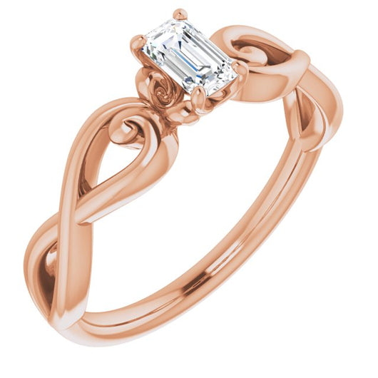 10K Rose Gold Customizable Emerald/Radiant Cut Solitaire Design with Tapered Infinity-symbol Split-band