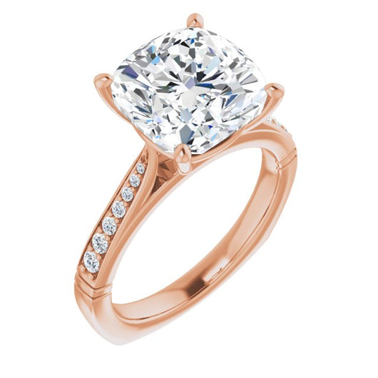 10K Rose Gold Customizable Cushion Cut Design with Tapered Euro Shank and Graduated Band Accents