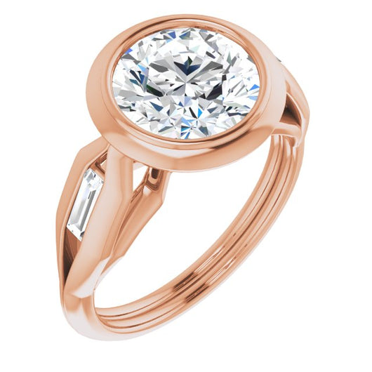 14K Rose Gold Customizable Bezel-set Round Cut Design with Wide Split Band & Tension-Channel Baguette Accents