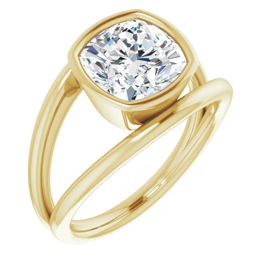 10K Yellow Gold Customizable Bezel-set Cushion Cut Style with Wide Tapered Split Band