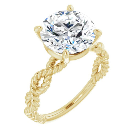 10K Yellow Gold Customizable Round Cut Solitaire with Infinity-inspired Twisting-Rope Split Band