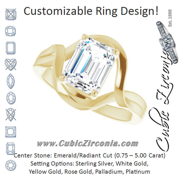 Cubic Zirconia Engagement Ring- The Helene (Customizable Emerald Cut Hurricane-inspired Bypass Solitaire)