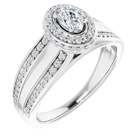 10K White Gold Customizable Halo-style Oval Cut with Under-halo & Ultra-wide Band