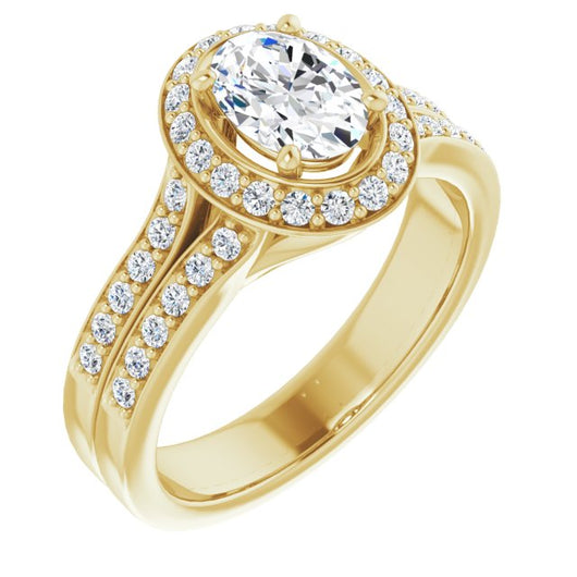 10K Yellow Gold Customizable Oval Cut Halo Style with Accented Split-Band