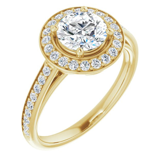 10K Yellow Gold Customizable Cathedral-raised Round Cut Halo-and-Accented Band Design