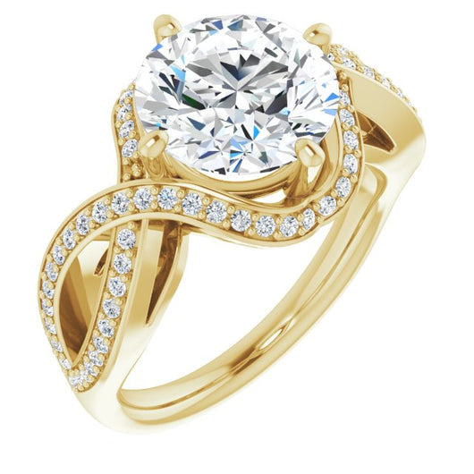 10K Yellow Gold Customizable Round Cut Design with Twisting, Infinity-Shared Prong Split Band and Bypass Semi-Halo